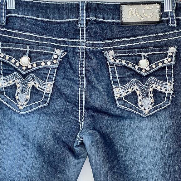 Miss Chic Women's Denim Jeans Size 9 Mid Rise Dark Wash Bling Embroidered - Picture 6 of 15